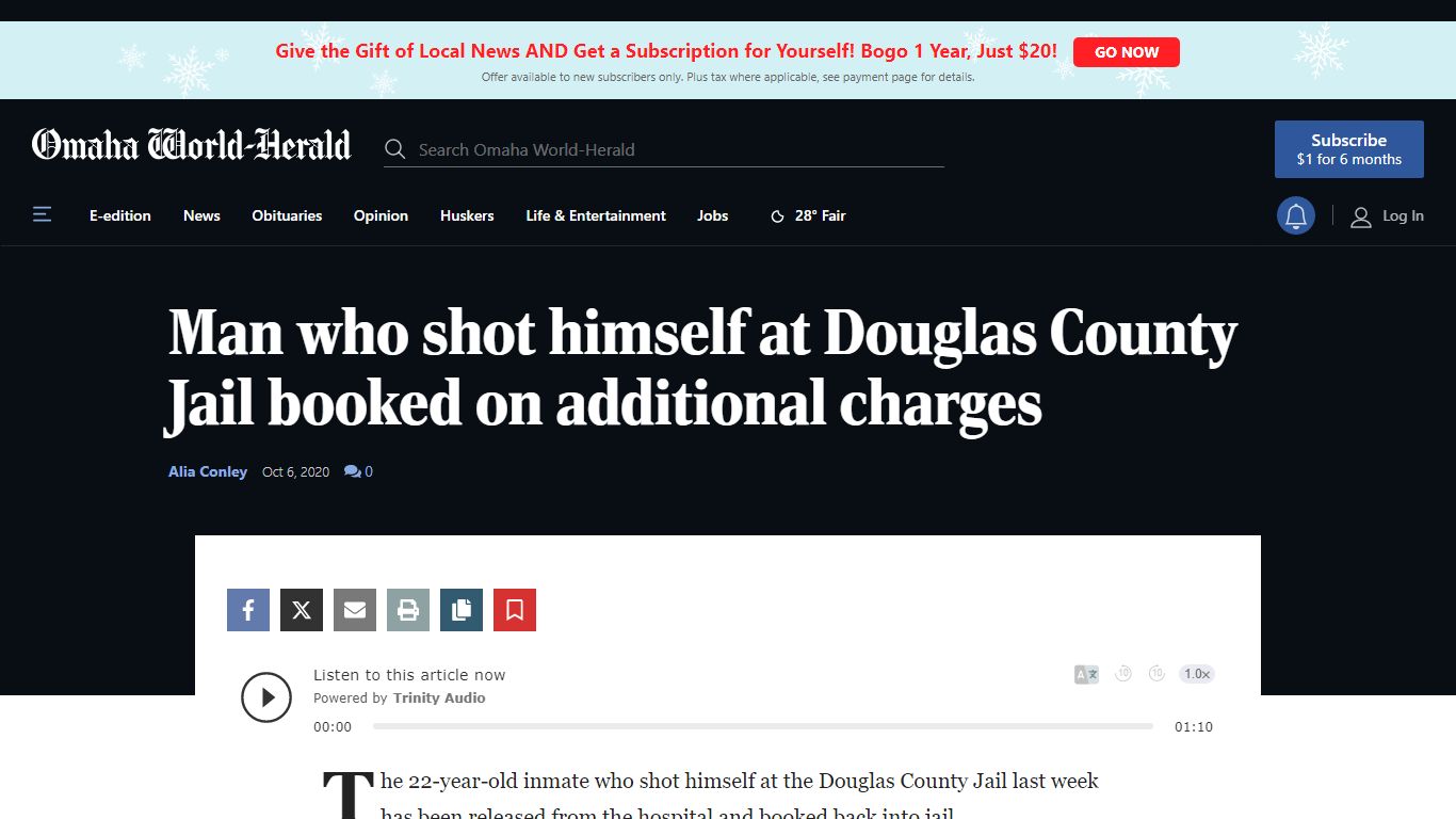 Man who shot himself at Douglas County Jail booked ... - Omaha World-Herald